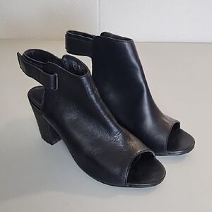 Black Heeled Boot Shoes Peep Toe and Block Heel Comfort 3" Heel Rubber Soles
